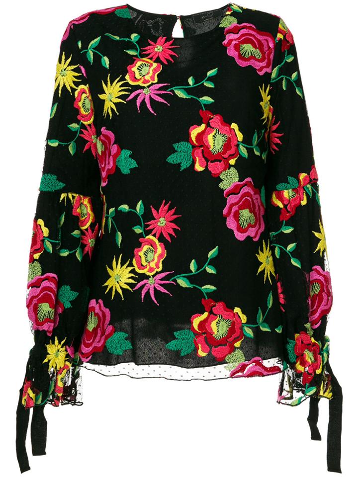 Ki6 Floral Embroidered Blouse - Black