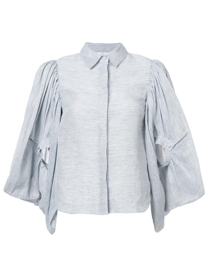 Co Striped Gathered Sleeve Shirt - Black
