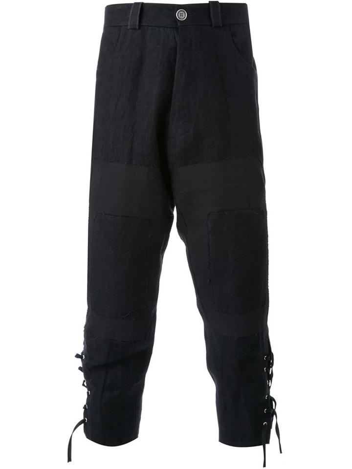 Aganovich Tapered Cropped Trousers, Men's, Size: 48, Black, Linen/flax