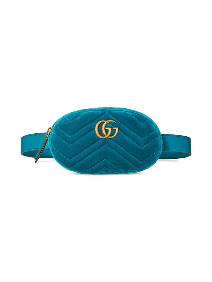 Gucci Gg Marmont Matelassé Velvet Belt Bag - Blue