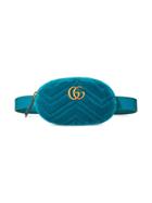 Gucci Gg Marmont Matelassé Velvet Belt Bag - Blue