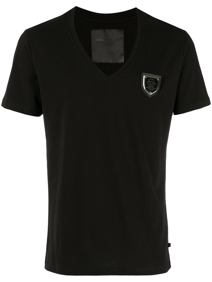 Philipp Plein V-neck T-shirt, Men's, Size: Medium, Black, Cotton