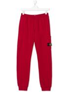 Stone Island Junior Logo Patch Track Pants - Red