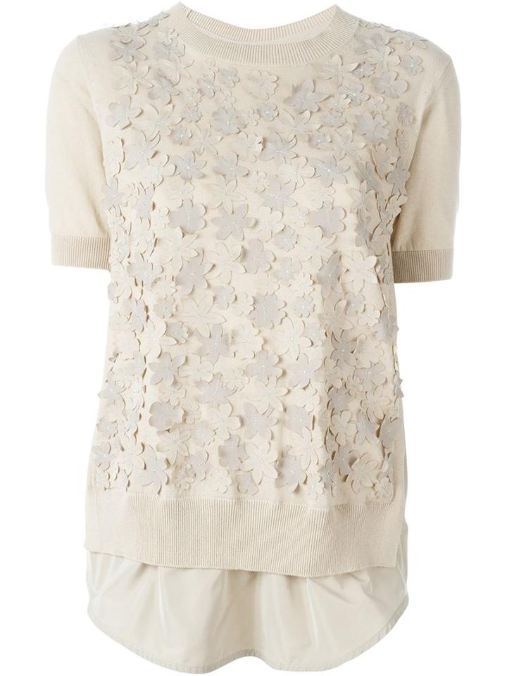 Moncler Floral Applique Top, Women's, Size: S, Nude/neutrals, Cotton/polyester
