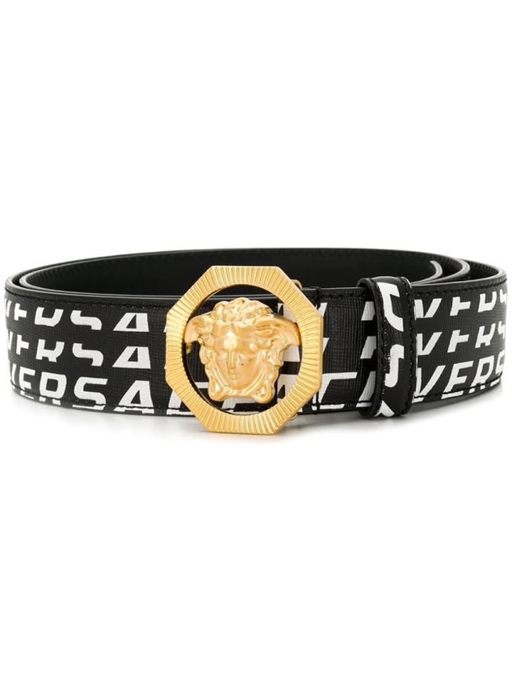 Versace Logo Print Medusa Belt - Black