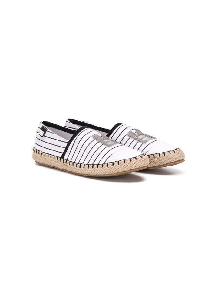 Karl Lagerfeld Kids Teen Logo Striped Espadrilles - White