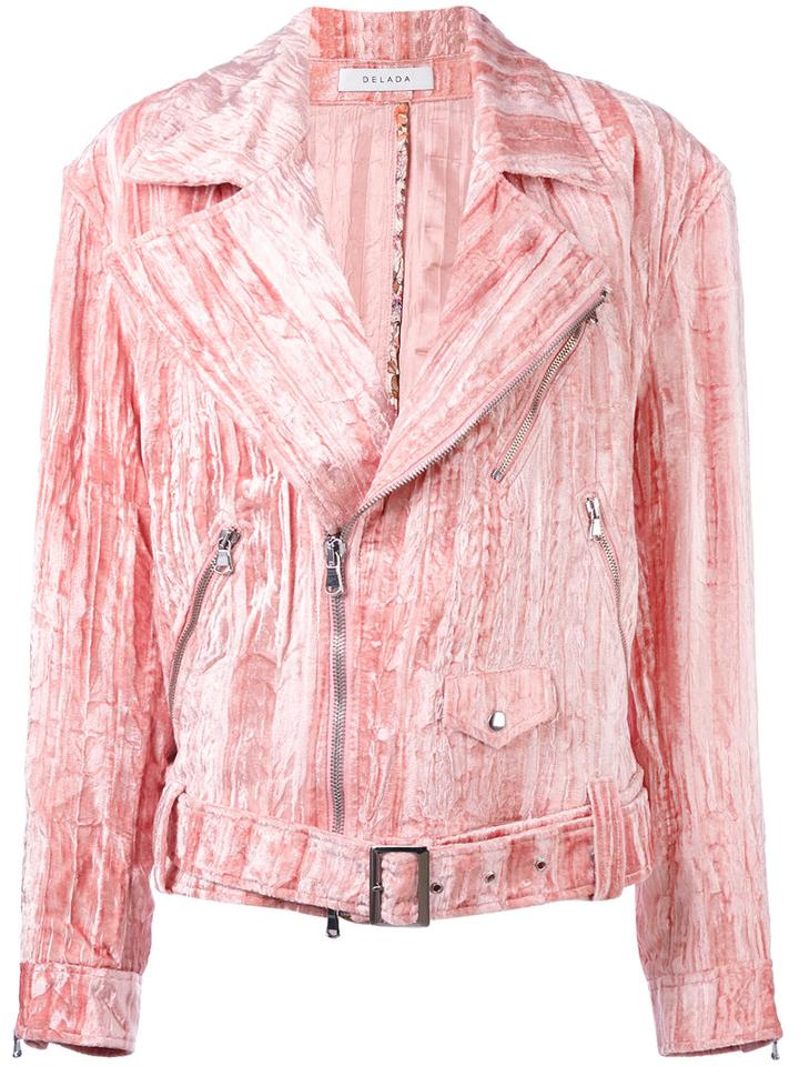 Delada - Velvet Biker Jacket - Women - Viscose - 1, Pink/purple, Viscose