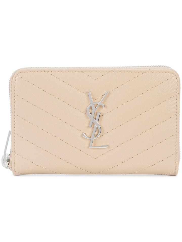 Saint Laurent Monogram Zip Around Wallet - Brown