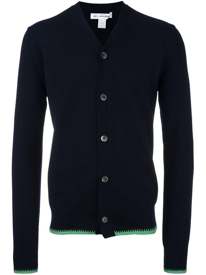 Comme Des Garçons Shirt Hem Detail V-neck Cardigan, Men's, Size: Medium, Blue, Wool