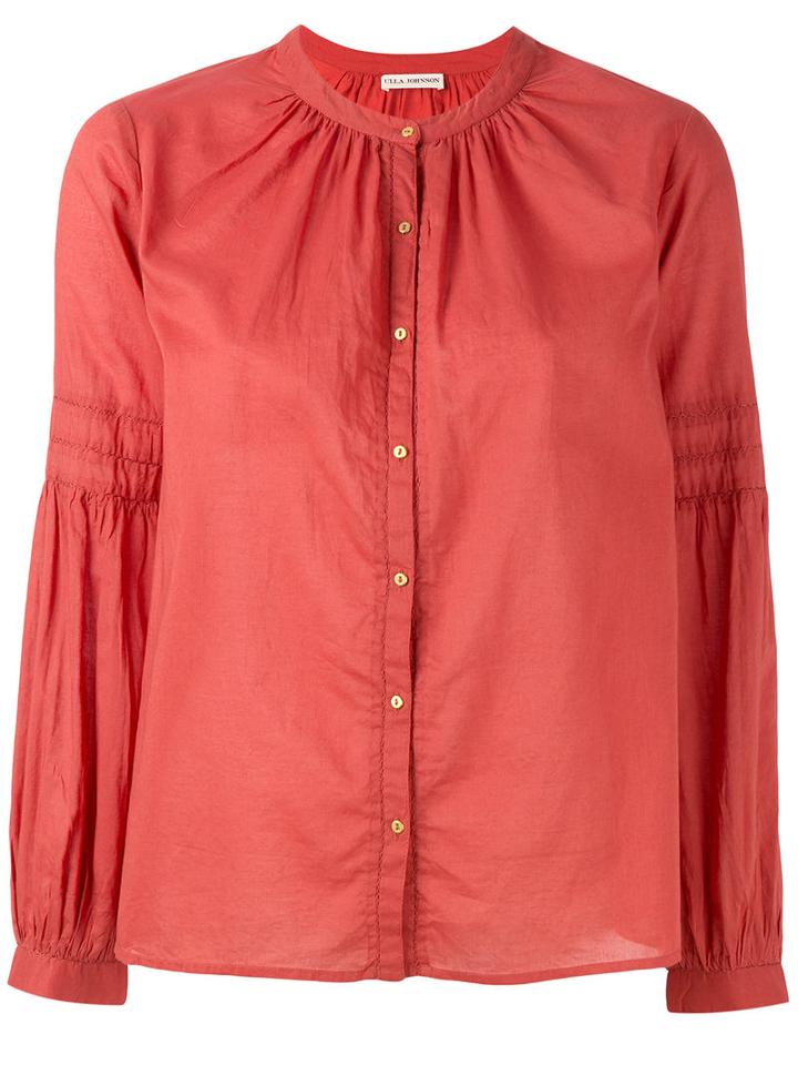Ulla Johnson Band Collar Shirt, Women's, Size: 4, Red, Cotton