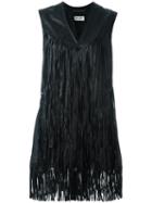 Saint Laurent Fringed Leather Waistcoat Jacket, Women's, Size: 38, Black, Silk/lamb Skin