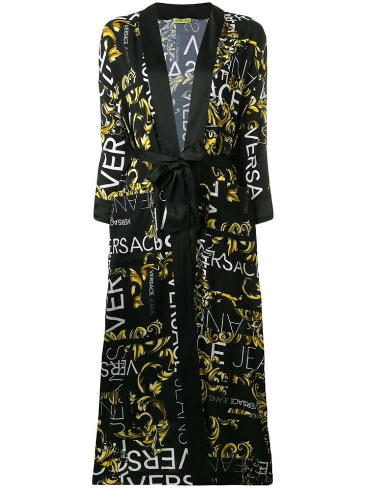 Versace Jeans All Over Logo Kimono Coat - Black