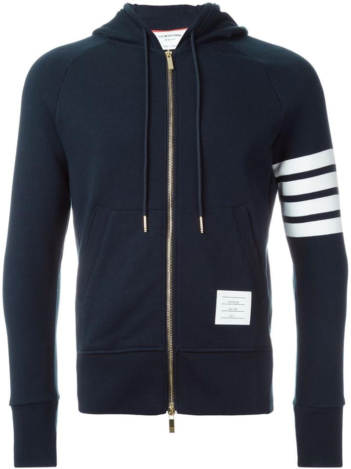 Thom Browne Zipped Hoodie, Men's, Size: 2, Blue, Cotton