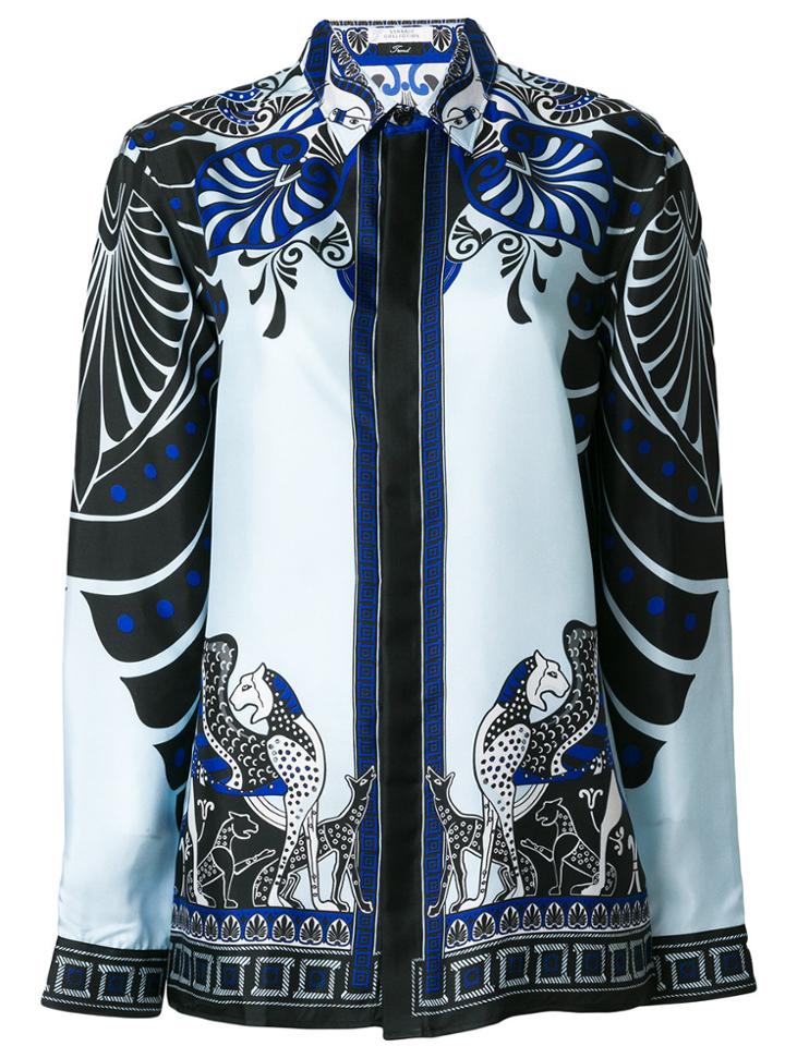 Versace Collection Printed Silk Shirt - Blue