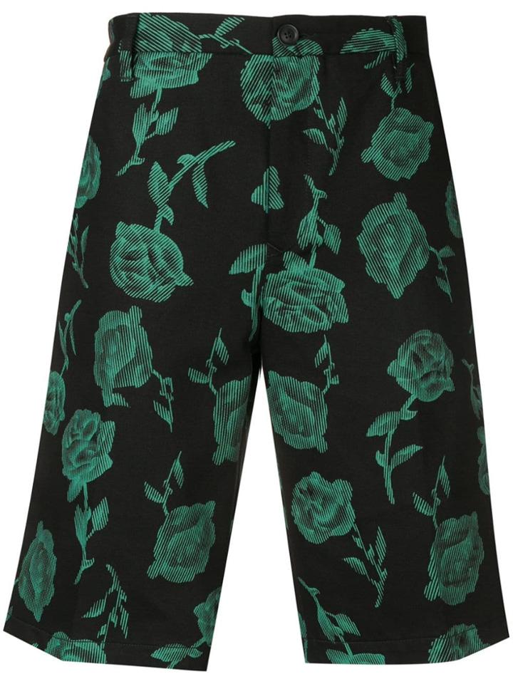 Aries Floral Embroidered Shorts - Black