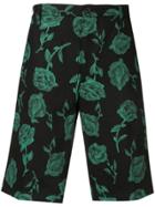 Aries Floral Embroidered Shorts - Black