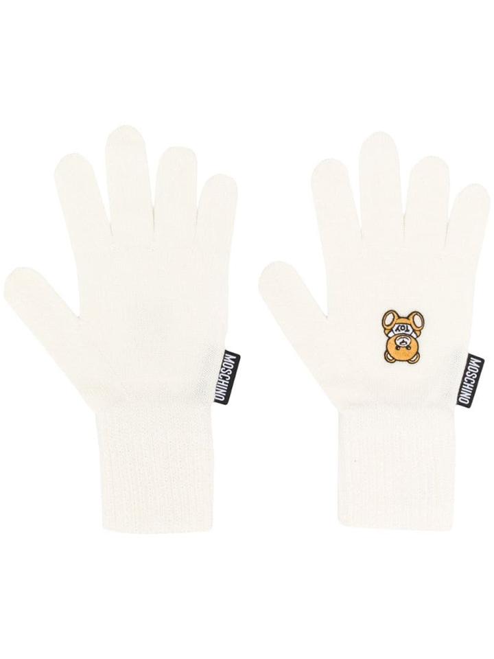 Moschino Knitted Teddy Gloves - White