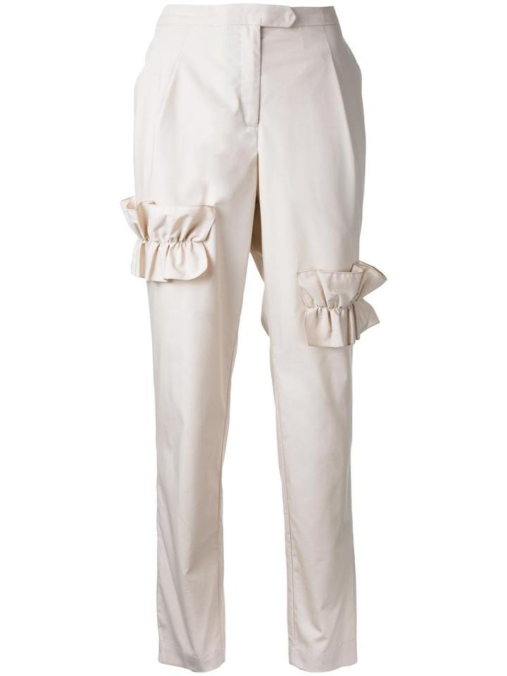 Paskal Ruffled Trim Trousers, Women's, Size: Medium, Nude/neutrals, Cotton/spandex/elastane
