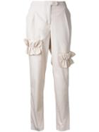 Paskal Ruffled Trim Trousers, Women's, Size: Medium, Nude/neutrals, Cotton/spandex/elastane