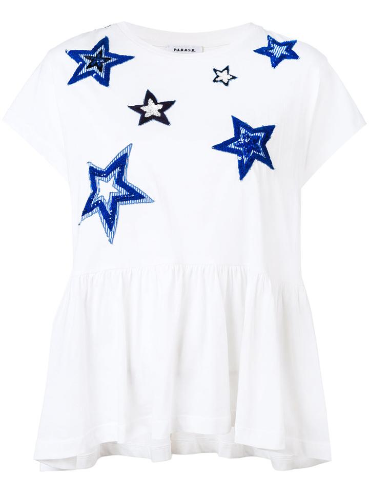 P.a.r.o.s.h. - Sequin Star Ruffle Hem Top - Women - Cotton/pvc - Xs, White, Cotton/pvc