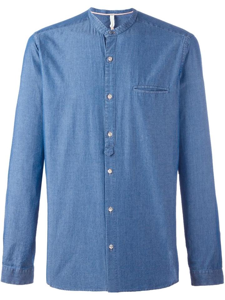 Dnl Henley Denim Shirt, Men's, Size: 43, Blue, Cotton