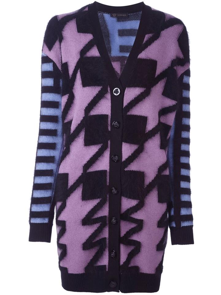 Versace Intarsia Oversized Cardigan, Women's, Size: 40, Polyamide/angora/wool