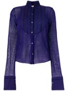 Giorgio Armani Vintage Standing Collar Sheer Shirt - Pink & Purple