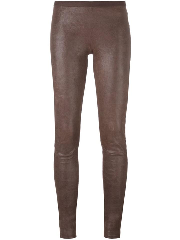 Rick Owens Skinny Leggings, Women's, Size: 38, Brown, Cotton/lamb Skin/spandex/elastane