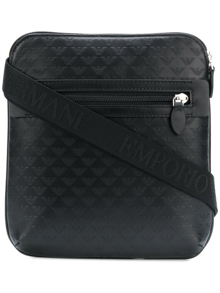 Emporio Armani Logo Embossed Messenger Bag - Black