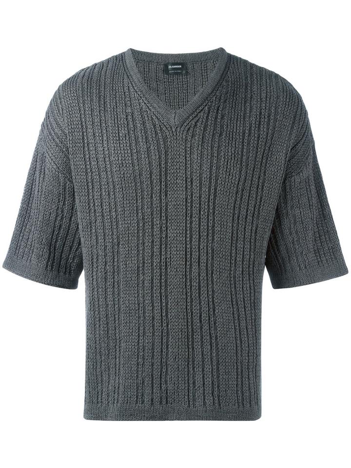 Jil Sander - Shortsleeved V-neck Jumper - Men - Cotton - 46, Grey, Cotton