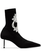 Alexander Mcqueen Black 65 Floral-embroidered Stretch Ankle Boots