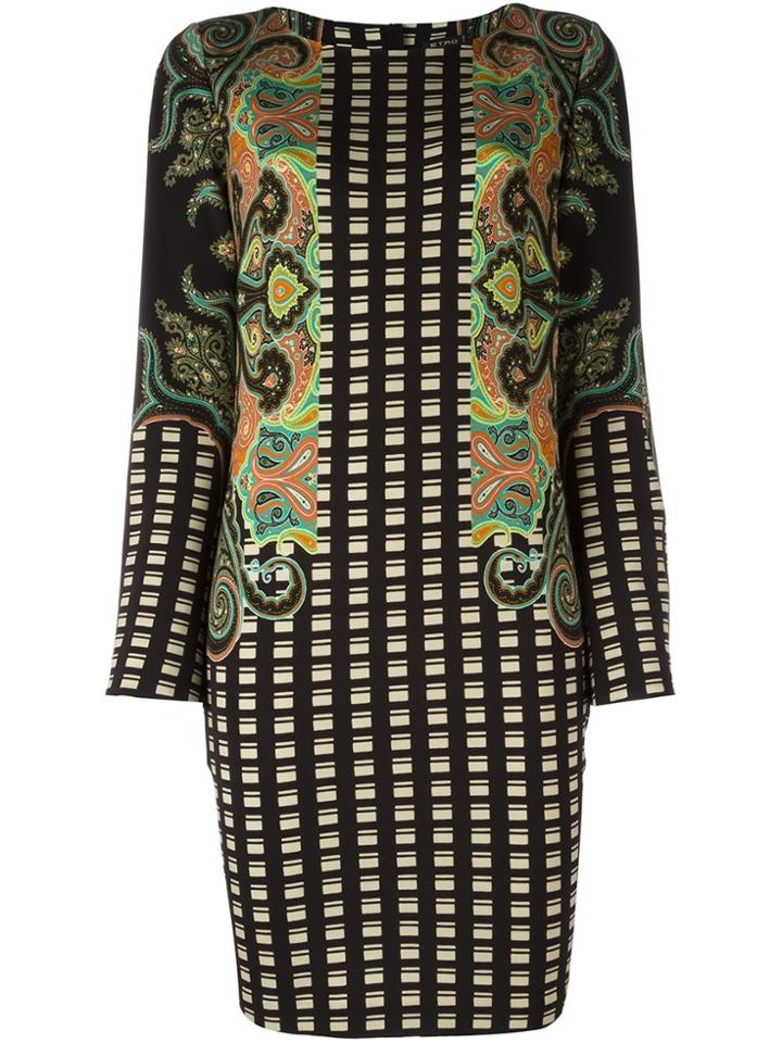 Etro Checked Paisley Print Shift Dress - Black