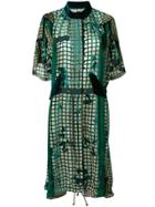 Sacai Grid Velvet Dress - Green