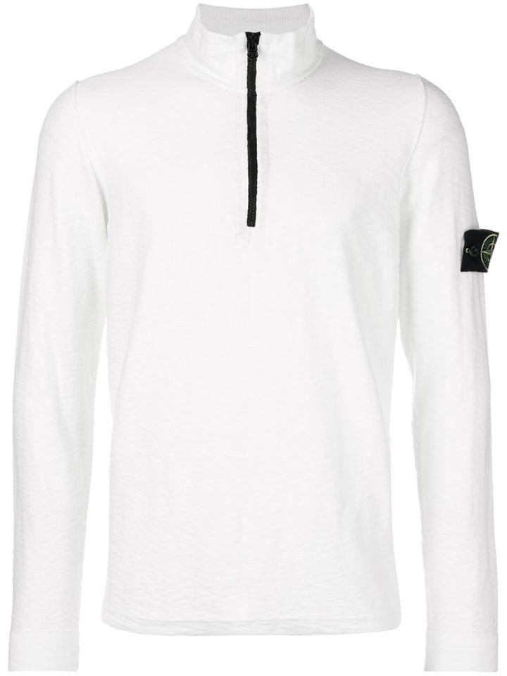 Stone Island Zipped Polo Sweater - White