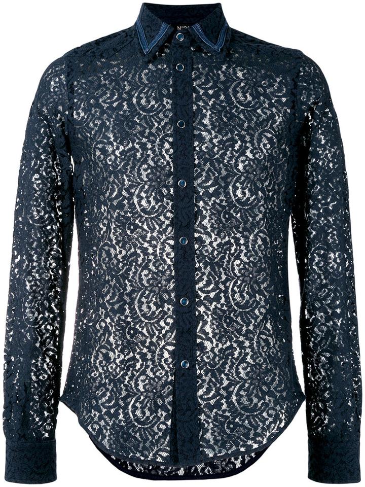 No21 - Lace Shirt - Men - Cotton/polyester - 46, Blue, Cotton/polyester