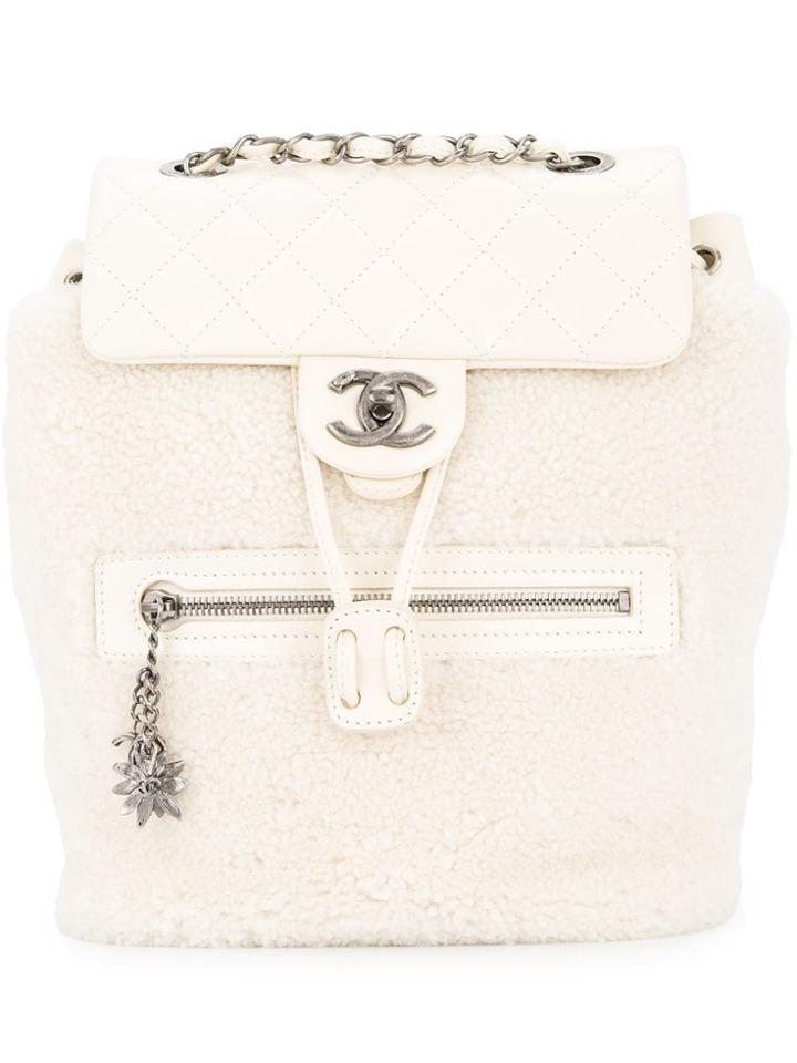 Chanel Vintage Shearling Quilted Backpack - White