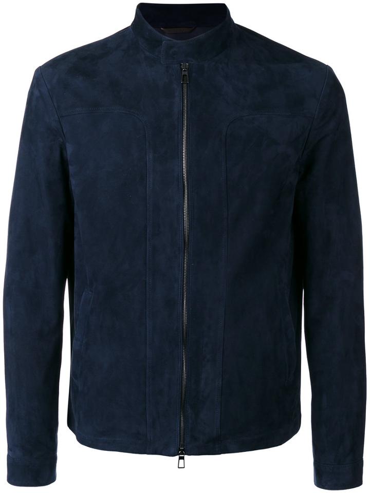 Loro Piana Zipped Suede Jacket, Men's, Size: Xxl, Blue, Lamb Skin/polyester