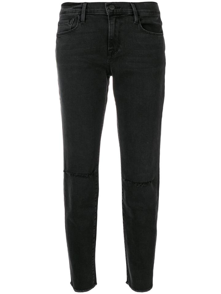 Frame Denim Distressed Straight Leg Jeans - Black