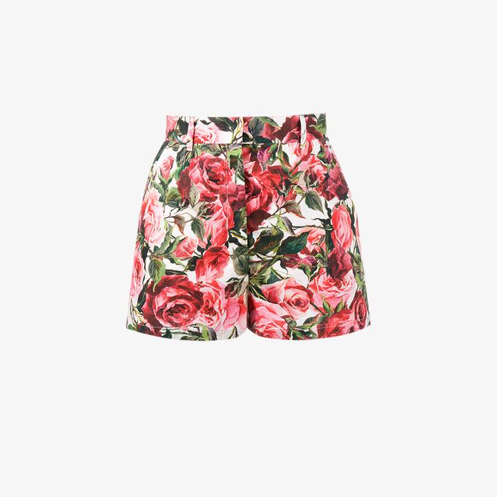 Dolce & Gabbana Rose Print Shorts, Women's, Size: 44, Pink/purple, Cotton