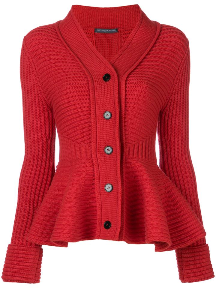 Alexander Mcqueen Peplum Ribbed Cardigan - Red