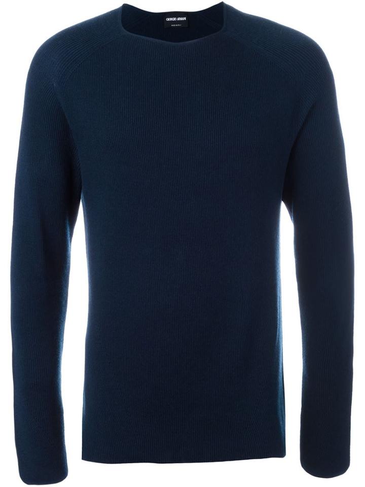 Giorgio Armani Ribbed Jumper, Men's, Size: 54, Blue, Cotton/cashmere