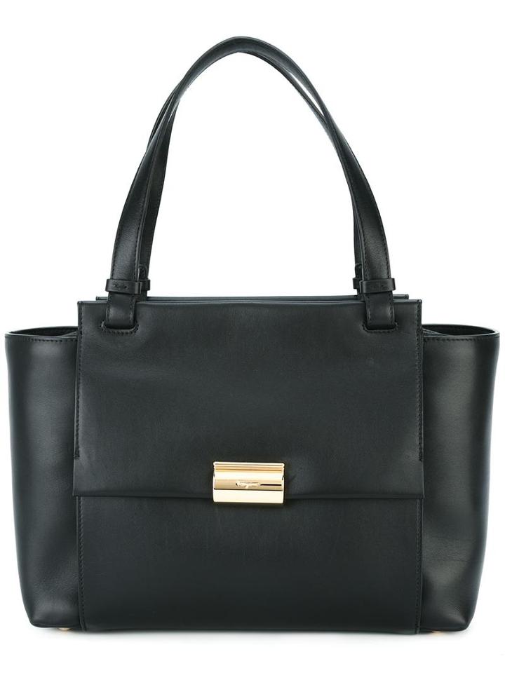 Salvatore Ferragamo Front Flap Tote, Women's, Black, Calf Leather