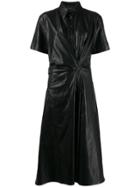 Cédric Charlier Ruched Midi Shirt Dress - Black