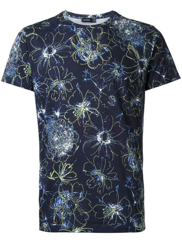 Jil Sander Floral Print T-shirt, Men's, Size: Medium, Black, Cotton