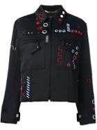 Versace Embroidered Bomber Jacket, Women's, Size: 38, Black, Cotton/polyester/viscose/spandex/elastane