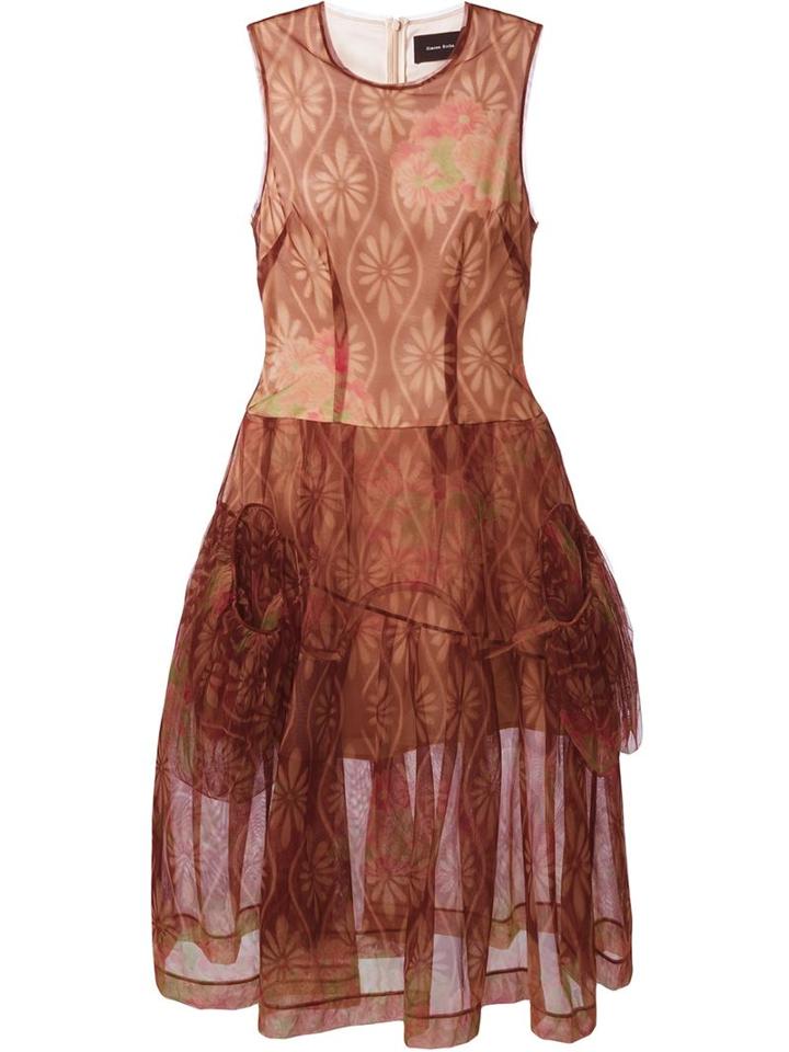 Simone Rocha Floral Print Tulle Flared Dress