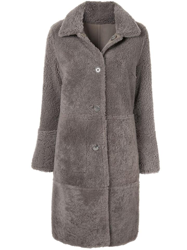 Yves Salomon Shearling Mid-length Coat - Grey