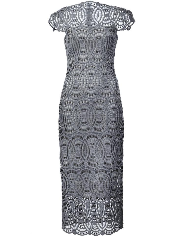 Christian Siriano Lace Embroidered Dress, Women's, Size: 6, Grey, Wool