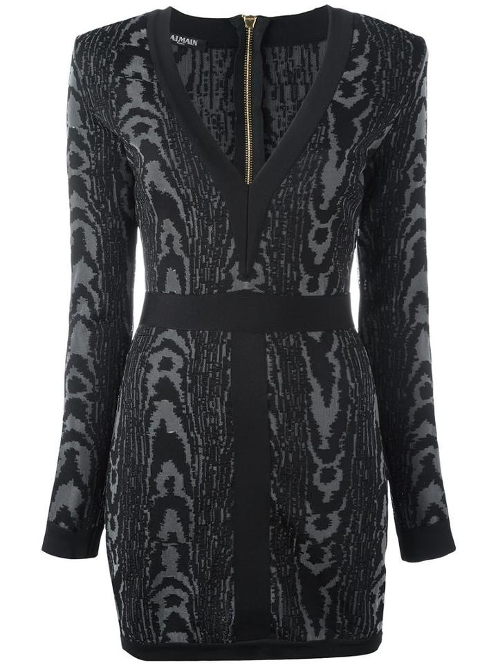 Balmain Leopard Pattern Mini Dress, Women's, Size: 36, Black, Polyamide/viscose