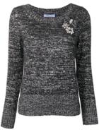 Blumarine Embroidered Fitted Sweater - Grey